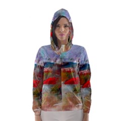 Abstract Reds And Beiges  Hooded Wind Breaker (women) by artistpixi