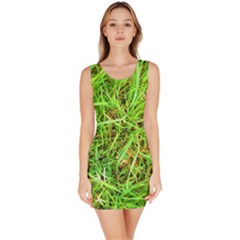 Natures Grass And Shamrock Print  Sleeveless Bodycon Dress