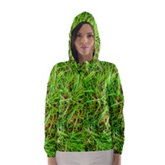 Natures Grass And Shamrock Print  Hooded Wind Breaker (women) by artistpixi