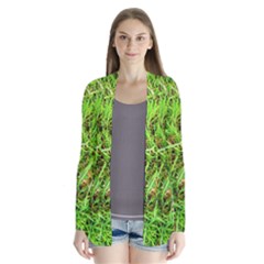 Natures Grass And Shamrock Print  Drape Collar Cardigan