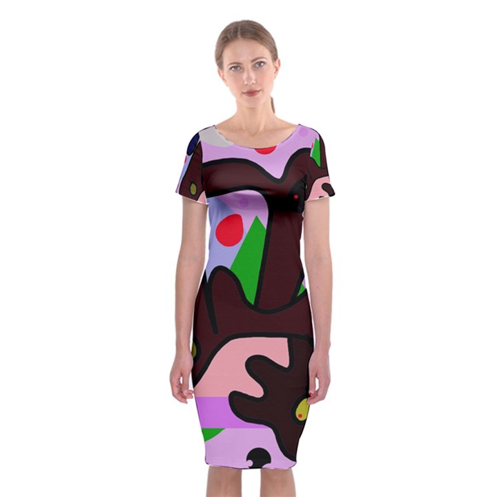 Decorative abstraction Classic Short Sleeve Midi Dress