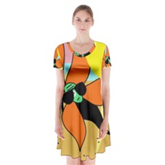 Sunflower On Sunbathing Short Sleeve V-neck Flare Dress by Valentinaart