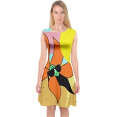 Sunflower On Sunbathing Capsleeve Midi Dress by Valentinaart