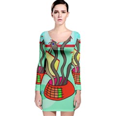 Dancing  Snakes Long Sleeve Velvet Bodycon Dress by Valentinaart