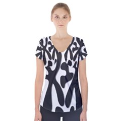 Black and white dance Short Sleeve Front Detail Top