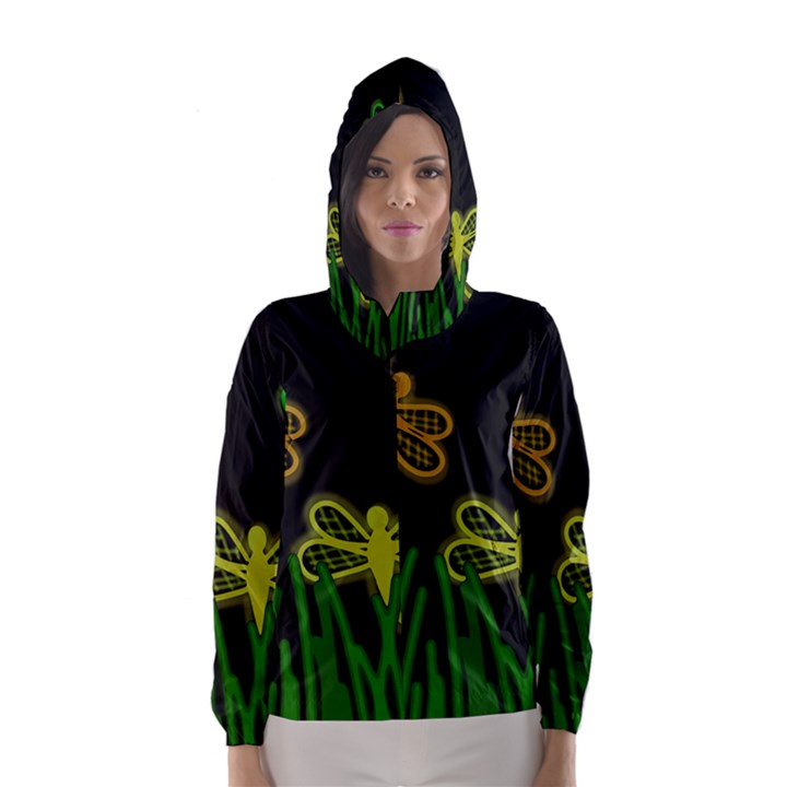 Neon dragonflies Hooded Wind Breaker (Women)