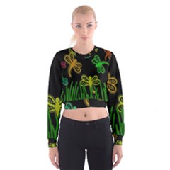 Neon Dragonflies Women s Cropped Sweatshirt by Valentinaart