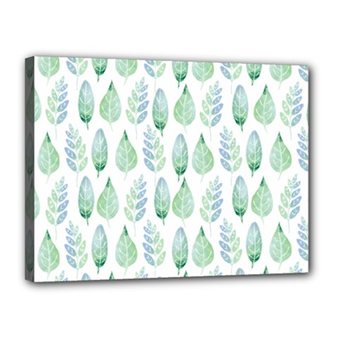 Green Watercolour Leaves Pattern Canvas 16  X 12 