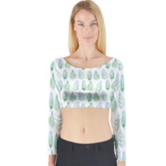 Green Watercolour Leaves Pattern Long Sleeve Crop Top by TanyaDraws