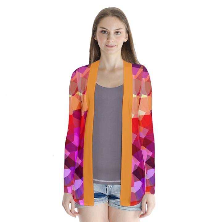 Geometric Fall Pattern Drape Collar Cardigan