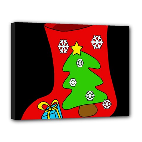 Christmas Sock Canvas 14  X 11  by Valentinaart