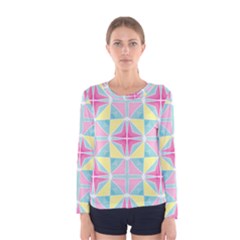 Pastel Block Tiles Pattern Women s Long Sleeve Tee