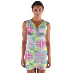 Pastel Block Tiles Pattern Wrap Front Bodycon Dress