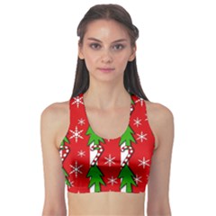 Christmas Tree Pattern - Red Sports Bra by Valentinaart