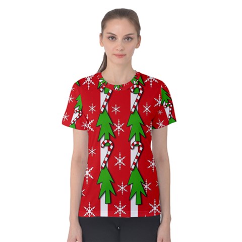 Christmas Tree Pattern - Red Women s Cotton Tee by Valentinaart