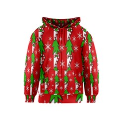 Christmas Tree Pattern - Red Kids  Zipper Hoodie by Valentinaart