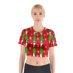 Christmas Tree Pattern - Red Cotton Crop Top by Valentinaart