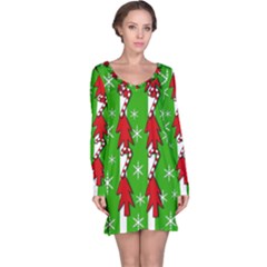 Christmas Pattern - Green Long Sleeve Nightdress by Valentinaart