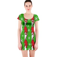 Christmas Pattern - Green Short Sleeve Bodycon Dress by Valentinaart