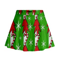 Christmas Pattern - Green Mini Flare Skirt