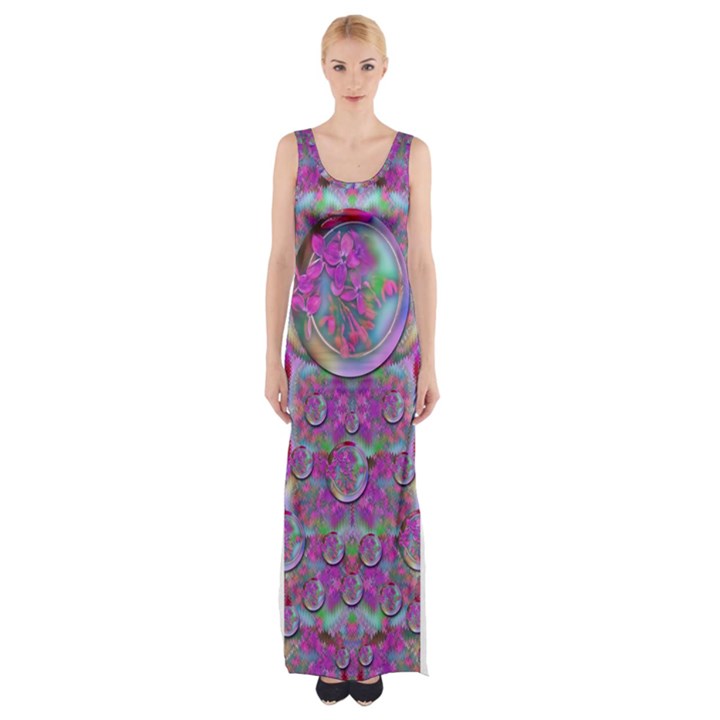 Paradise Of Wonderful Flowers In Eden Maxi Thigh Split Dress