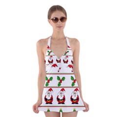 Christmas Pattern Halter Swimsuit Dress by Valentinaart