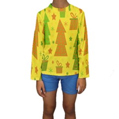 Christmas Design - Yellow Kid s Long Sleeve Swimwear by Valentinaart