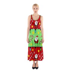 Christmas pattern - green and red Sleeveless Maxi Dress