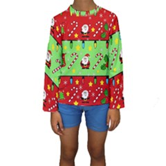 Christmas Pattern - Green And Red Kid s Long Sleeve Swimwear by Valentinaart