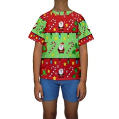 Christmas pattern - green and red Kid s Short Sleeve Swimwear