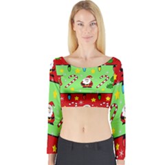 Christmas pattern - green and red Long Sleeve Crop Top