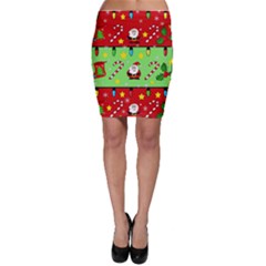 Christmas pattern - green and red Bodycon Skirt