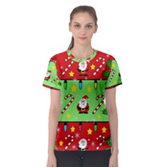 Christmas pattern - green and red Women s Sport Mesh Tee