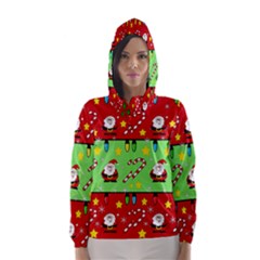 Christmas pattern - green and red Hooded Wind Breaker (Women)