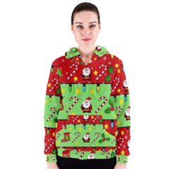 Christmas pattern - green and red Women s Zipper Hoodie