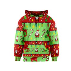 Christmas pattern - green and red Kids  Zipper Hoodie