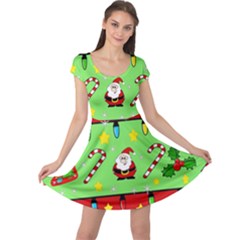 Christmas pattern - green and red Cap Sleeve Dresses