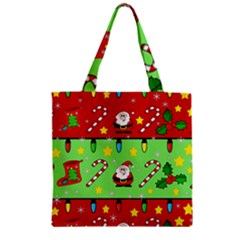 Christmas pattern - green and red Zipper Grocery Tote Bag