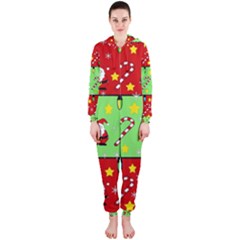 Christmas pattern - green and red Hooded Jumpsuit (Ladies) 