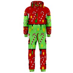 Christmas pattern - green and red Hooded Jumpsuit (Men) 