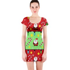 Christmas pattern - green and red Short Sleeve Bodycon Dress