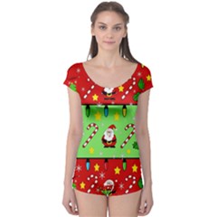 Christmas pattern - green and red Boyleg Leotard 