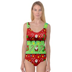 Christmas pattern - green and red Princess Tank Leotard 