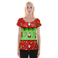 Christmas pattern - green and red Women s Cap Sleeve Top