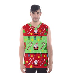 Christmas pattern - green and red Men s Basketball Tank Top