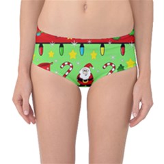 Christmas pattern - green and red Mid-Waist Bikini Bottoms