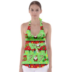 Christmas pattern - green and red Babydoll Tankini Top