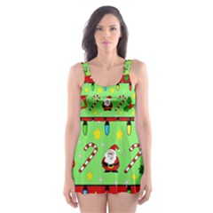 Christmas pattern - green and red Skater Dress Swimsuit