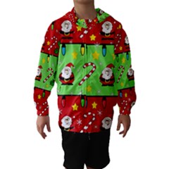 Christmas pattern - green and red Hooded Wind Breaker (Kids)