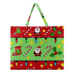 Christmas pattern - green and red Zipper Large Tote Bag